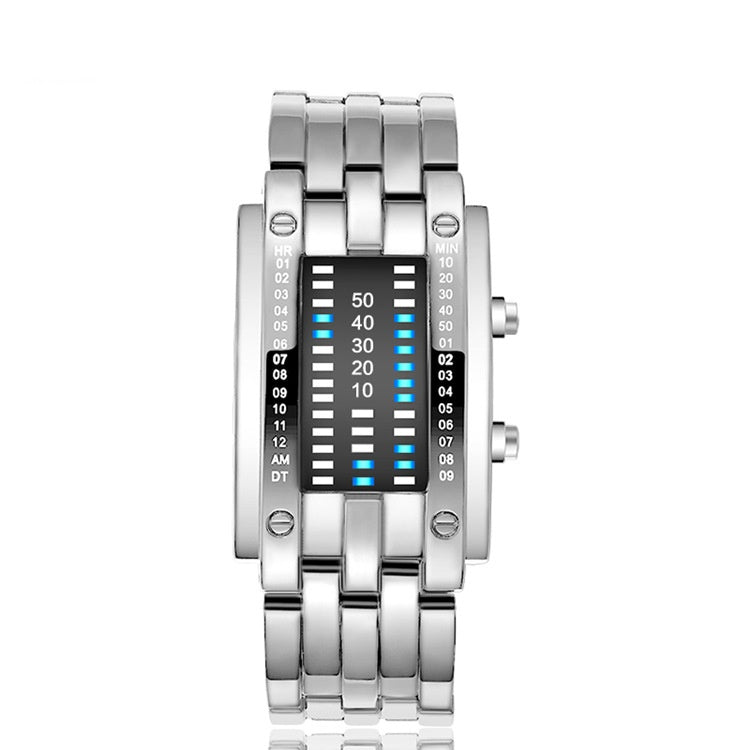 🎁🔥Binary LED Digital Watch, Square Face with Stainless Zinc Alloy Band, Unisex Casual Timepiece