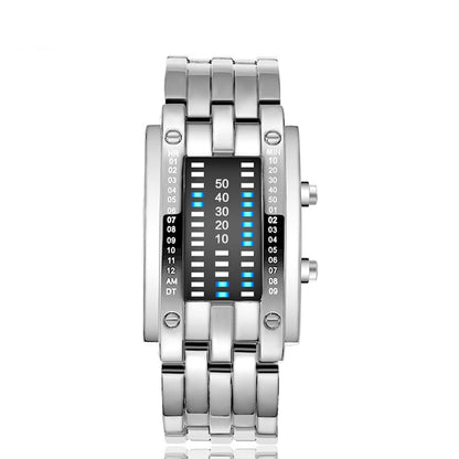 🎁🔥Binary LED Digital Watch, Square Face with Stainless Zinc Alloy Band, Unisex Casual Timepiece