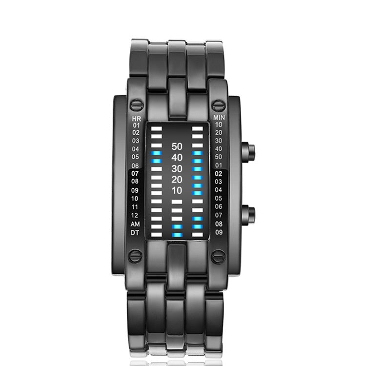 🎁🔥Binary LED Digital Watch, Square Face with Stainless Zinc Alloy Band, Unisex Casual Timepiece