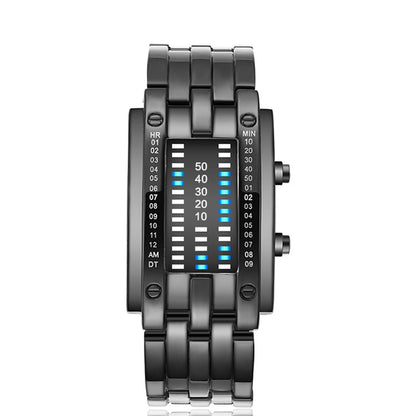 🎁🔥Binary LED Digital Watch, Square Face with Stainless Zinc Alloy Band, Unisex Casual Timepiece