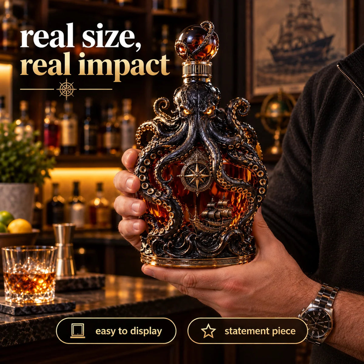🐙kraken Voyage Octopus Whiskey Decanter | Gothic Nautical Bar Centerpiece