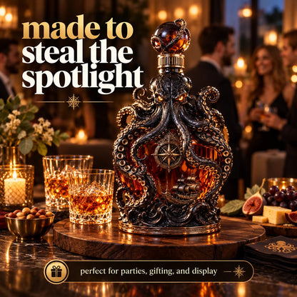 🐙kraken Voyage Octopus Whiskey Decanter | Gothic Nautical Bar Centerpiece