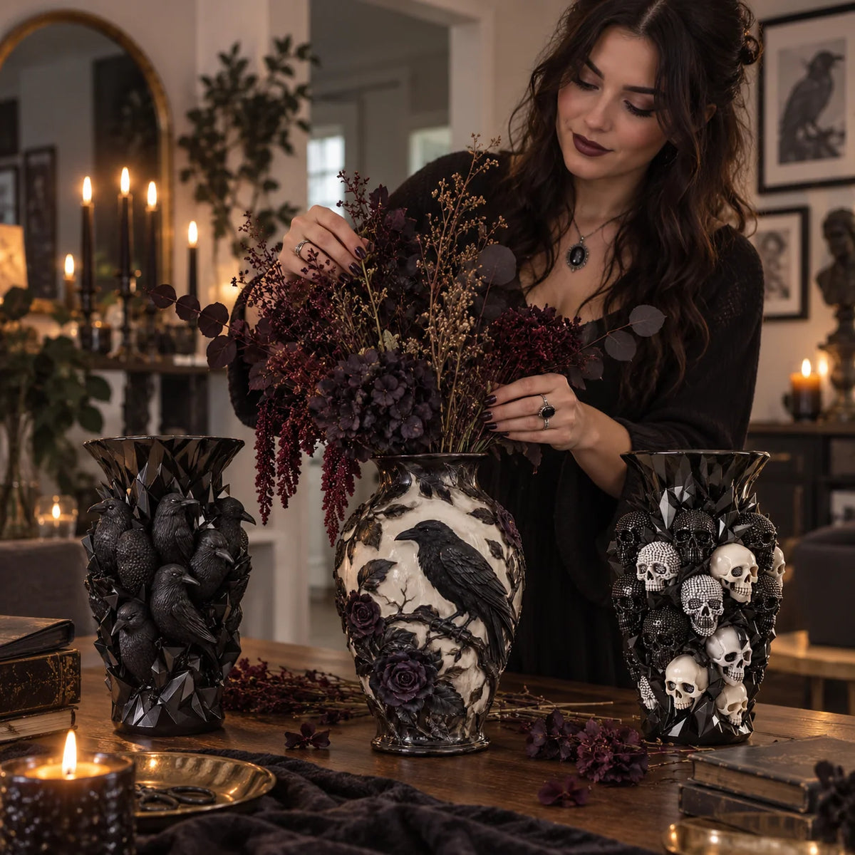 💀🐦‍⬛ Crystal Skull Vase – Where Darkness Meets Elegance ✨