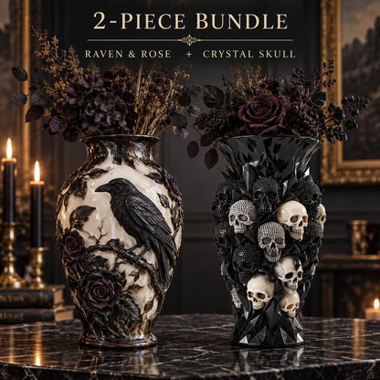 💀🐦‍⬛ Crystal Skull Vase – Where Darkness Meets Elegance ✨