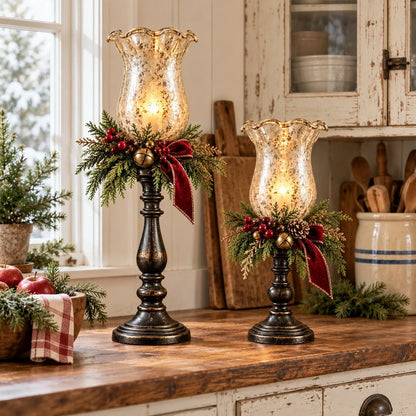 🎄🕯️🍒Vintage Mercury Glass Christmas Candle Lamp🌙