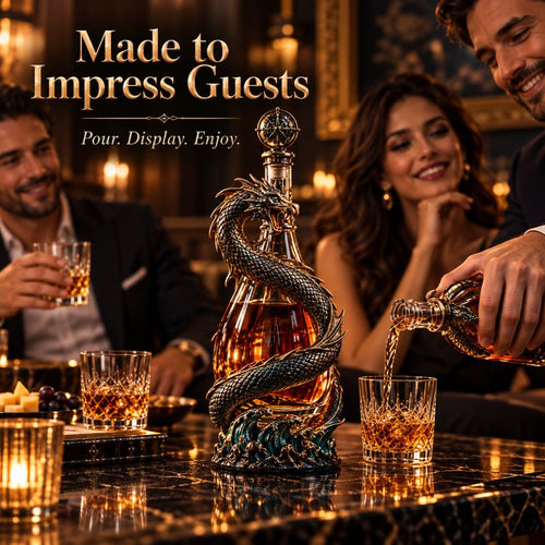 🐉 Golden Dragon Whiskey Bottle – Sculpted Dragon Design with Compass Stopper
