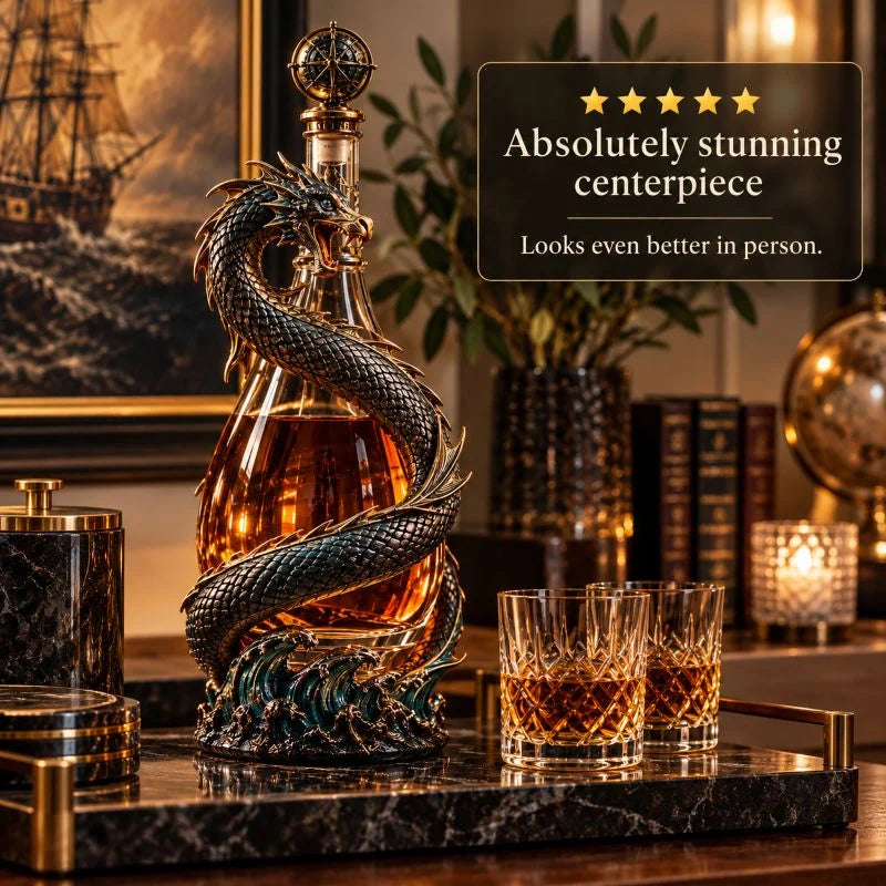 🐉 Golden Dragon Whiskey Bottle – Sculpted Dragon Design with Compass Stopper