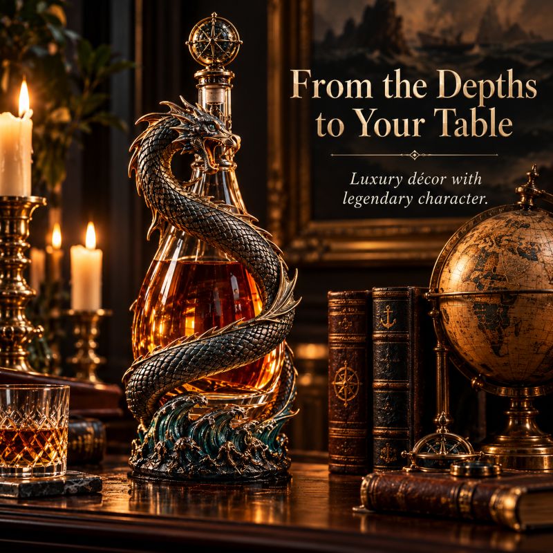 🐉 Golden Dragon Whiskey Bottle – Sculpted Dragon Design with Compass Stopper