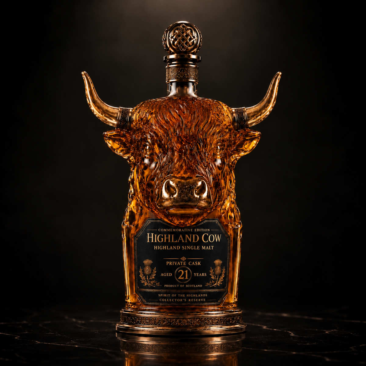 Highland Cow Private Cask 21 Years Cow Head Shaped Scotch Whisky Bottle