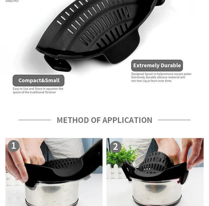 🍝 Silicone Clip-On Strainer – Food-Grade, Leak-Proof & Easy Drain ✨