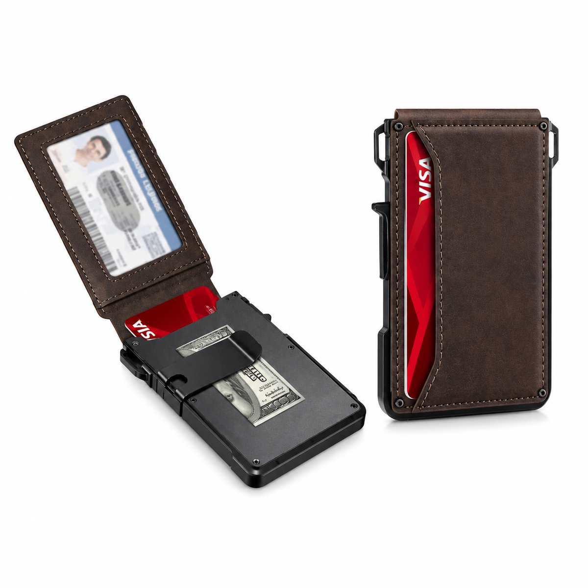 ⚡70K+ SOLD!-Wallet for Men - with Pop Up Aluminum Case Money Clip Slim Leather Slots Credit Card Holder RFID Blocking Bifold Minimalist Wallet