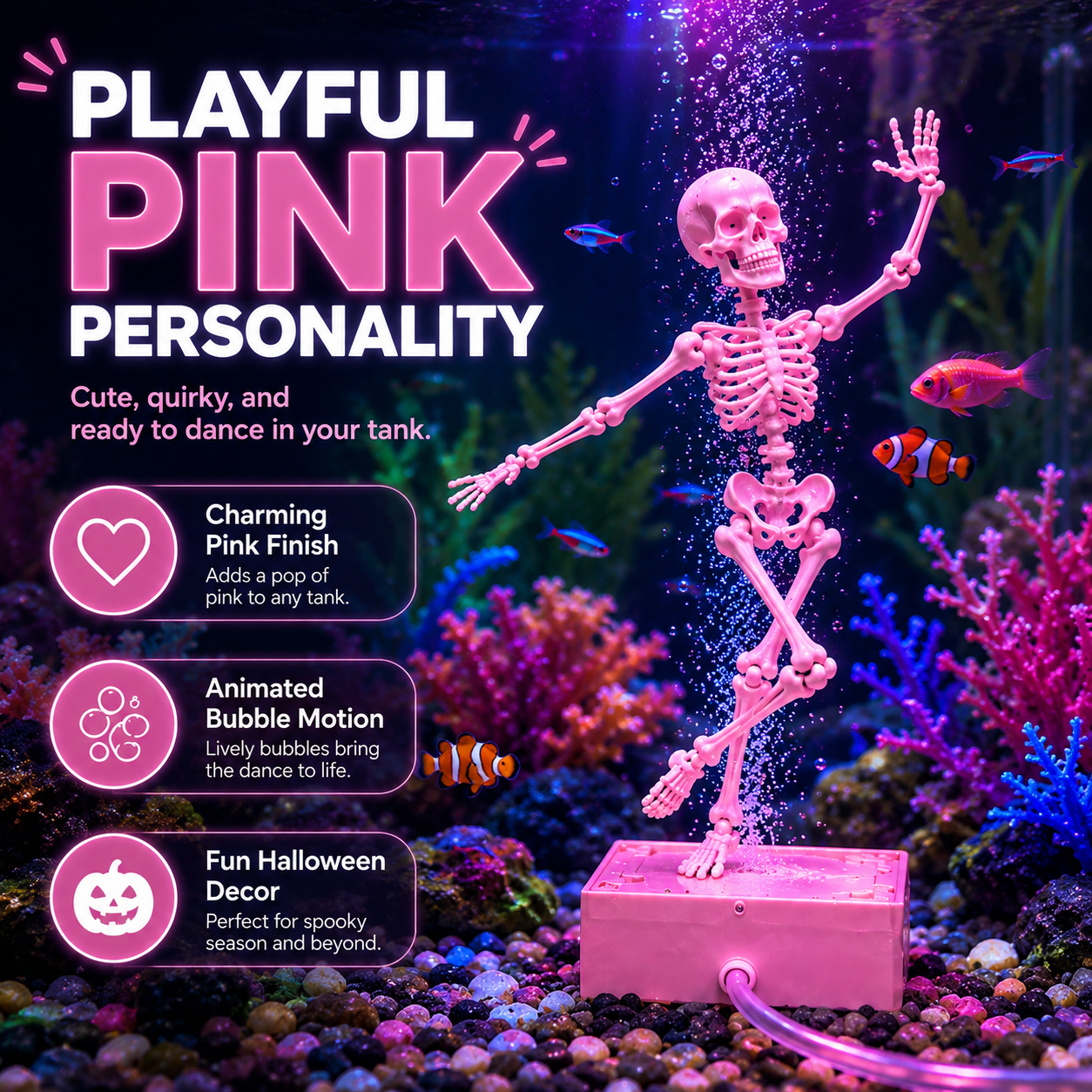 💀🫧 Dancing Skeleton Bubble Aquarium Ornament
