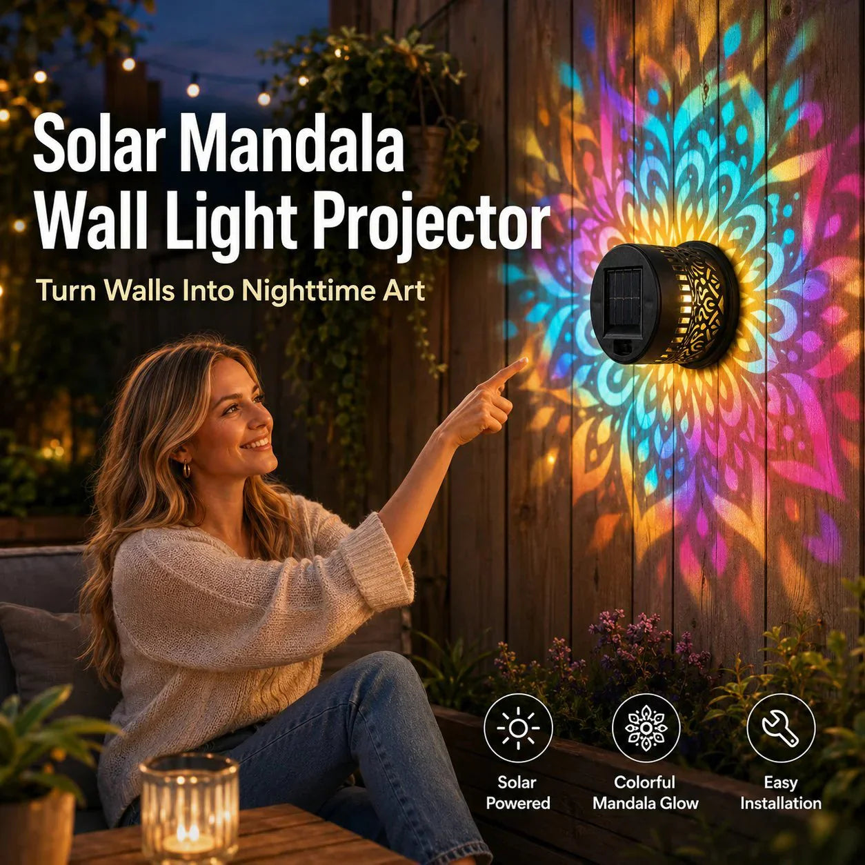 💡🏠Solar-Powered Mandala Projector Light