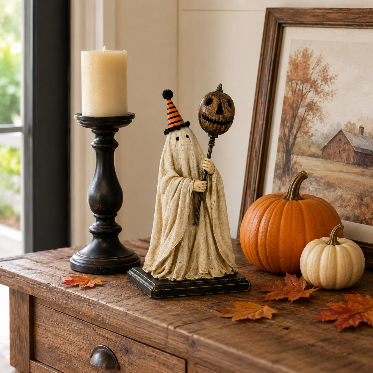 🎃 Limited 50% OFF - Lighted Vintage Ghost Figurine with Glowing Pumpkin Staff