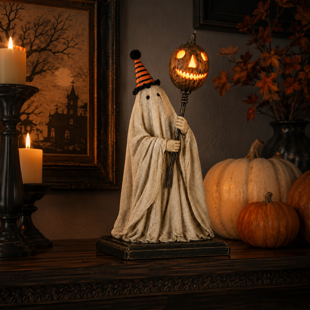 🎃 Limited 50% OFF - Lighted Vintage Ghost Figurine with Glowing Pumpkin Staff