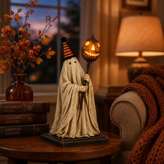 🎃 Limited 50% OFF - Lighted Vintage Ghost Figurine with Glowing Pumpkin Staff