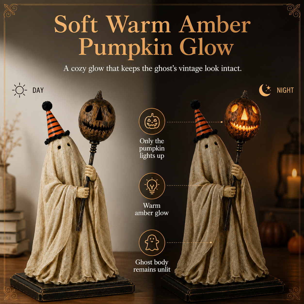 🎃 Limited 50% OFF - Lighted Vintage Ghost Figurine with Glowing Pumpkin Staff