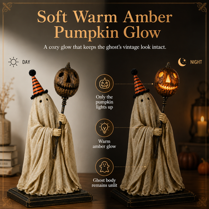🎃 Limited 50% OFF - Lighted Vintage Ghost Figurine with Glowing Pumpkin Staff