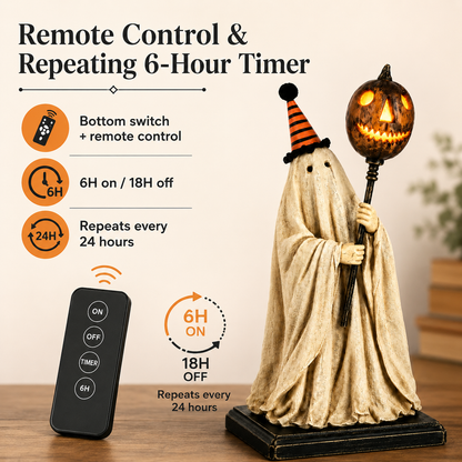 🎃 Limited 50% OFF - Lighted Vintage Ghost Figurine with Glowing Pumpkin Staff