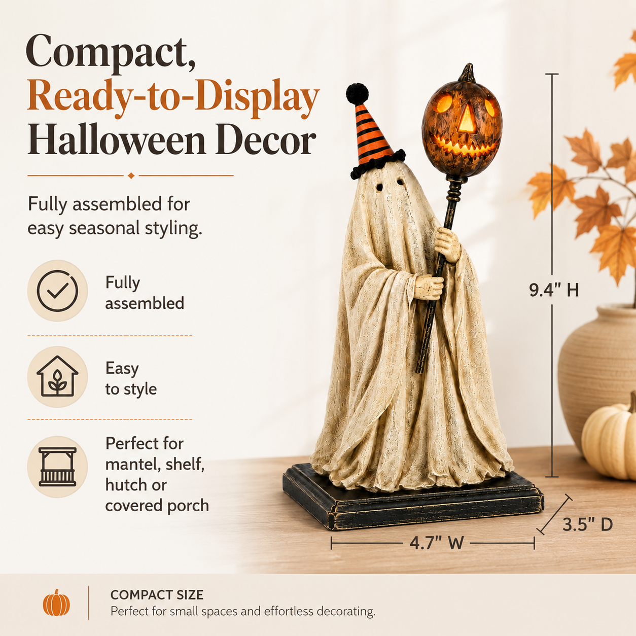 🎃 Limited 50% OFF - Lighted Vintage Ghost Figurine with Glowing Pumpkin Staff