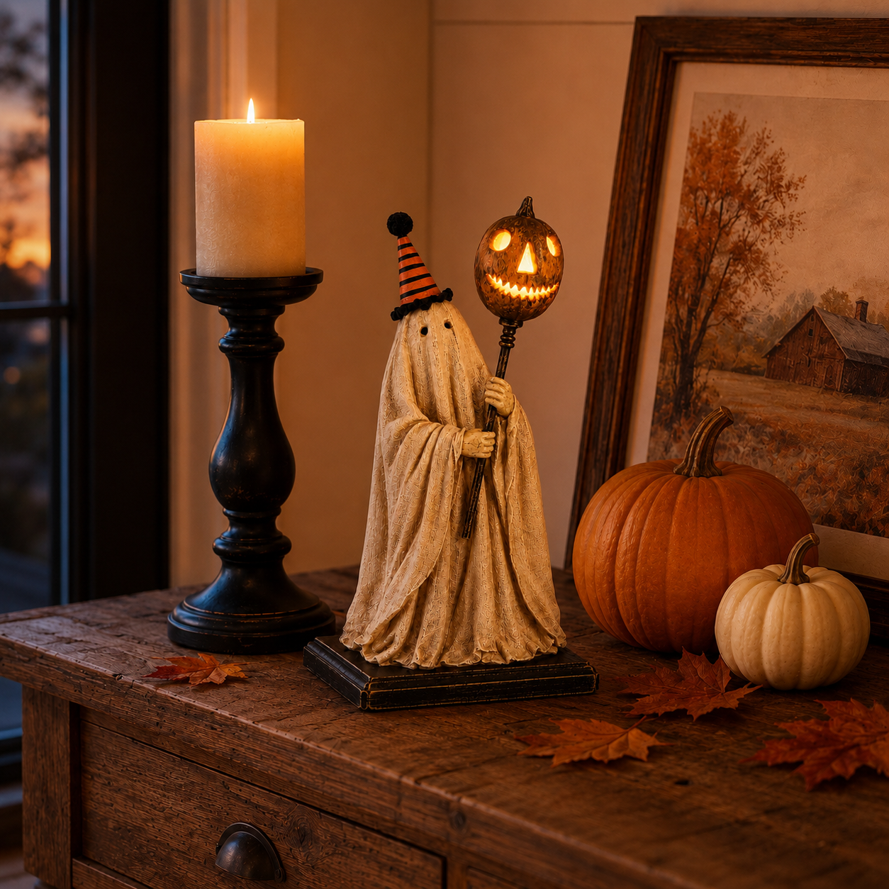 🎃 Limited 50% OFF - Lighted Vintage Ghost Figurine with Glowing Pumpkin Staff