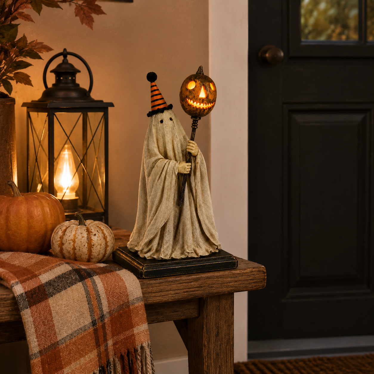 🎃 Limited 50% OFF - Lighted Vintage Ghost Figurine with Glowing Pumpkin Staff