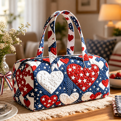 🦅👜Handcrafted American Flag Quilted Tote – 3D Floral Patriotic Shoulder Bag🌸
