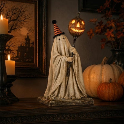 👻Best-Selling🎃 Vintage Ghost Statue with LED Pumpkin Staff — Spooky Yet Charming