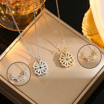 ✨ Magnetic Four-Leaf Clover Heart Necklace — 4 Hearts, 1 Lucky Clover
