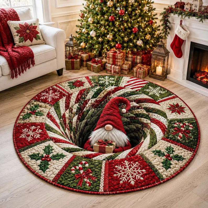 🎄3D Christmas Gnome Optical Illusion Round Rug | Fun Festive Home Decor Must‐Have⭐🏠🎁