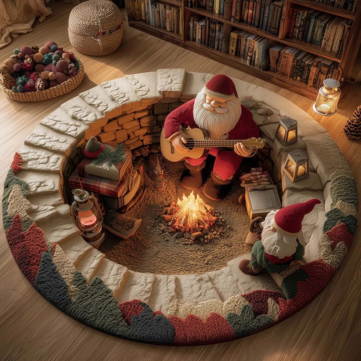 🎄3D Christmas Gnome Optical Illusion Round Rug | Fun Festive Home Decor Must‐Have⭐🏠🎁