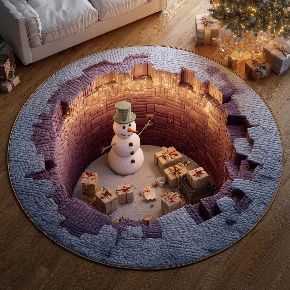 🎄3D Christmas Gnome Optical Illusion Round Rug | Fun Festive Home Decor Must‐Have⭐🏠🎁