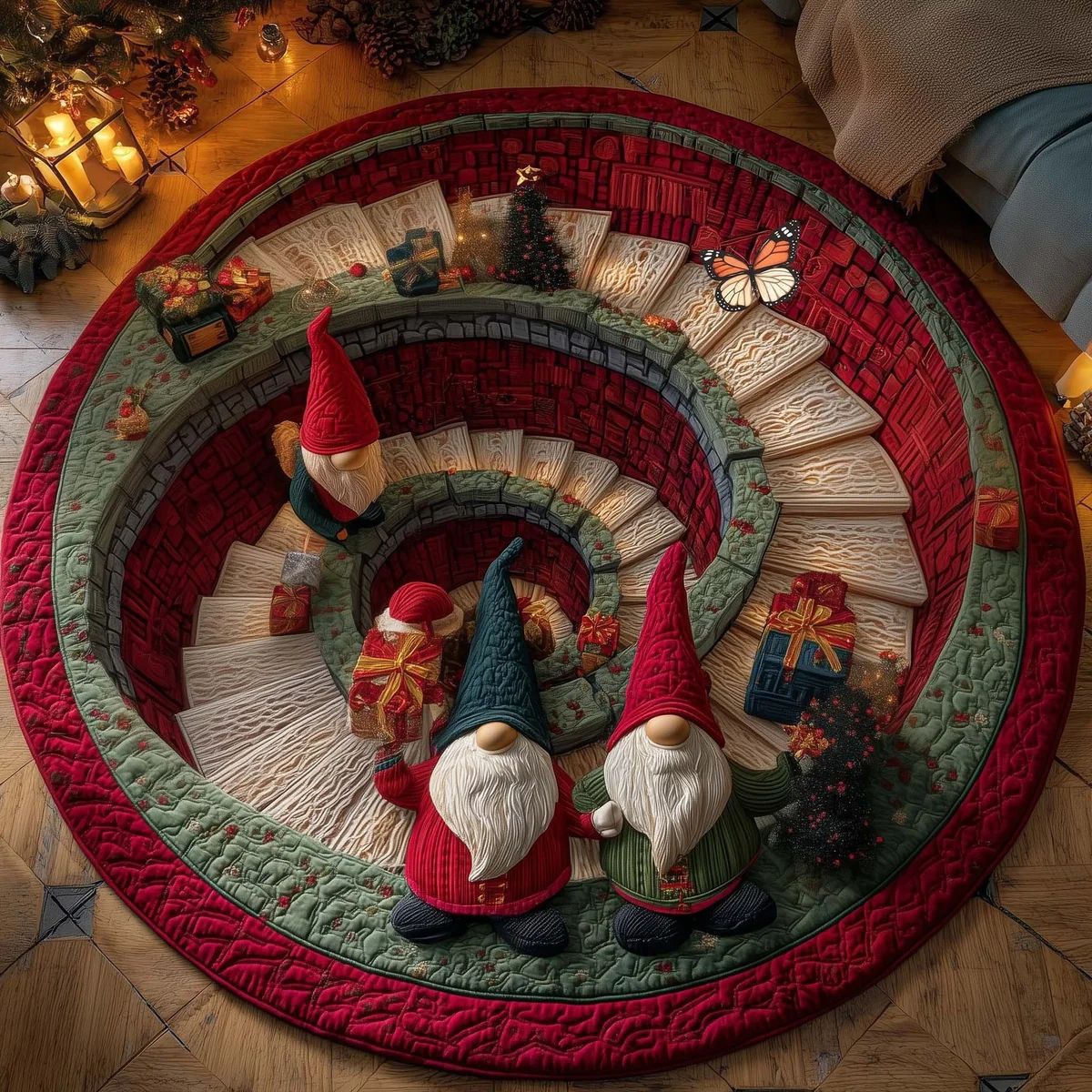 🎄3D Christmas Gnome Optical Illusion Round Rug | Fun Festive Home Decor Must‐Have⭐🏠🎁