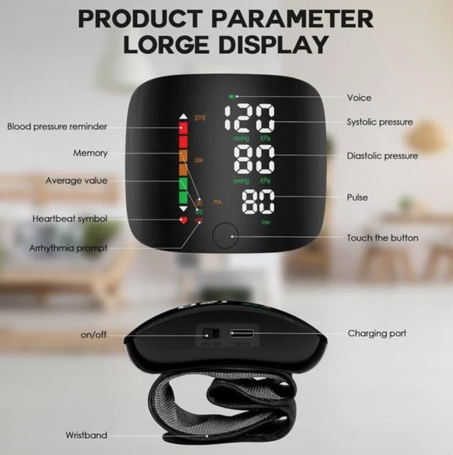 Wrist Blood Pressure Monitor – LED Display, Adjustable, Health Tracking