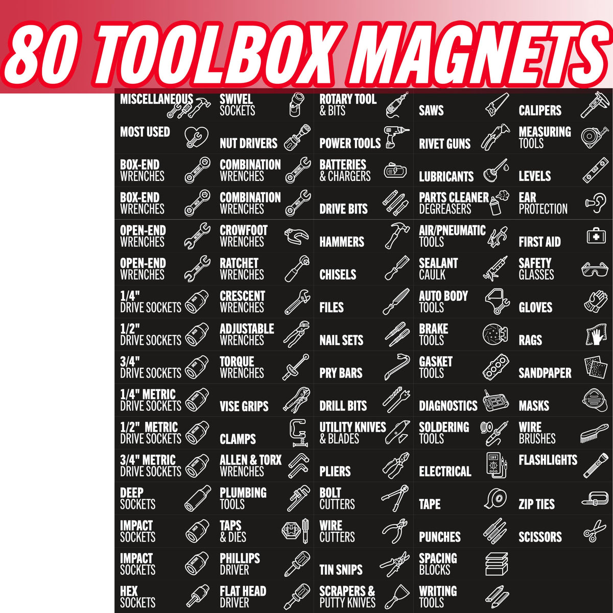 🧰 80-Piece Magnetic Toolbox Labels Kit