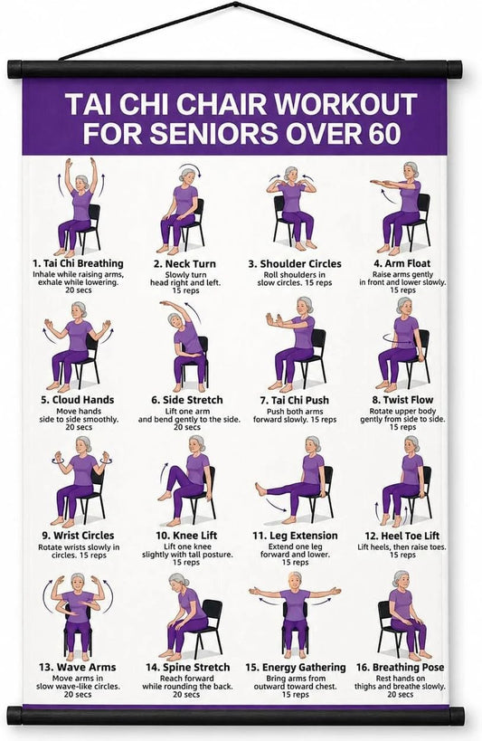 🔥 Healthy Aging Essential🧘Tai Chi Chair Workout Chart for Seniors