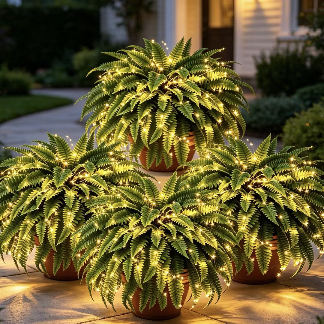 💛 Glowing Boston Ferns with Lights – 🌿 Zero Watering, Zero Maintenance
