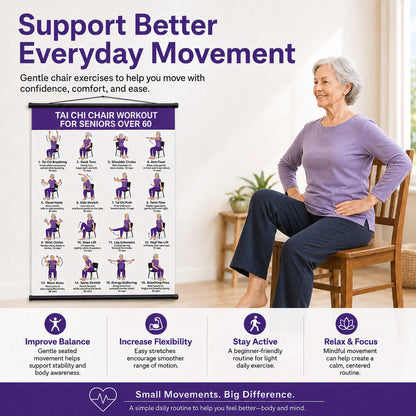 🔥 Healthy Aging Essential🧘Tai Chi Chair Workout Chart for Seniors