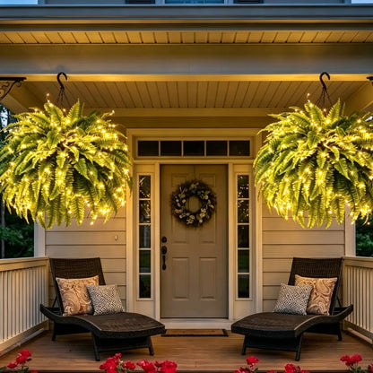 💛 Glowing Boston Ferns with Lights – 🌿 Zero Watering, Zero Maintenance