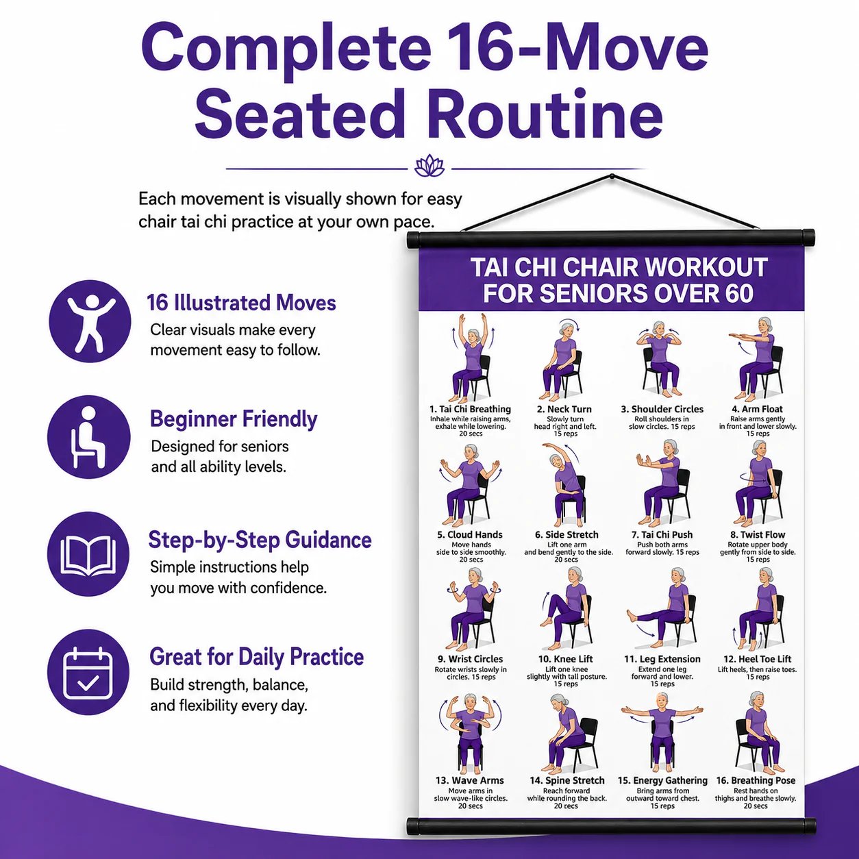 🔥 Healthy Aging Essential🧘Tai Chi Chair Workout Chart for Seniors