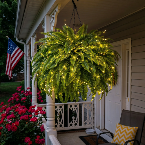 💛 Glowing Boston Ferns with Lights – 🌿 Zero Watering, Zero Maintenance