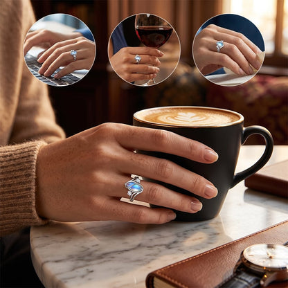 🌙Oval Moonstone Geometric Ring