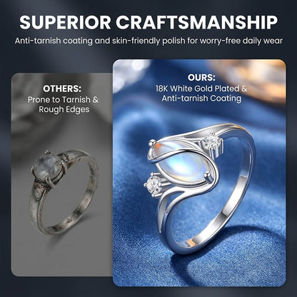 🌙Oval Moonstone Geometric Ring