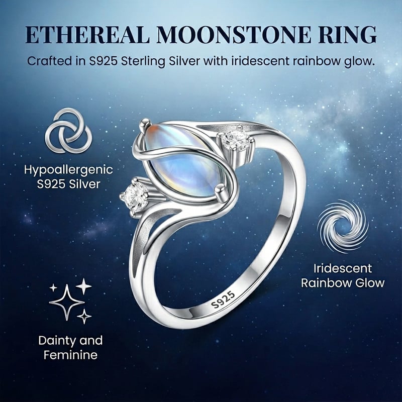 🌙Oval Moonstone Geometric Ring