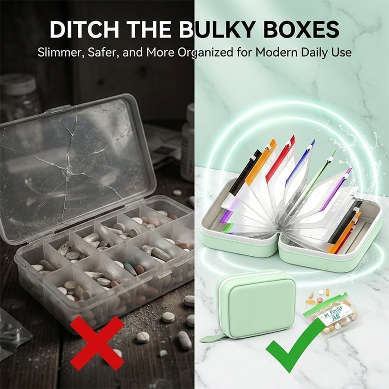 🔥Premium Waterproof PU Travel Pill Organizer Set