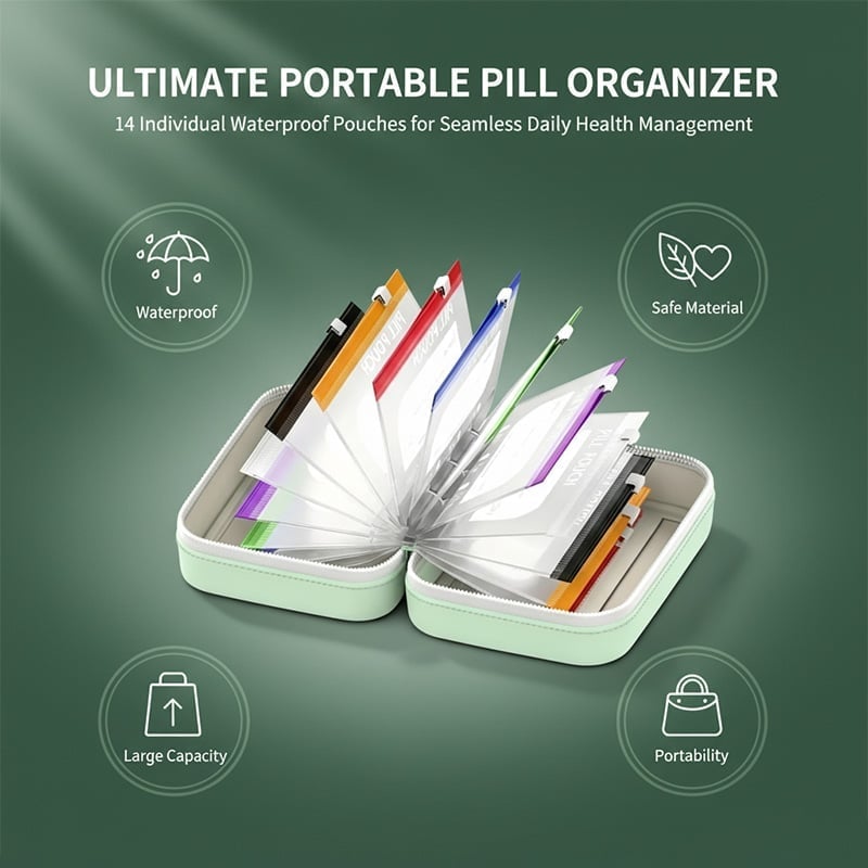 🔥Premium Waterproof PU Travel Pill Organizer Set
