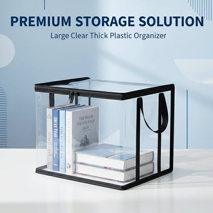 Large Clear Thick Plastic Storage Box with Hinged Lid